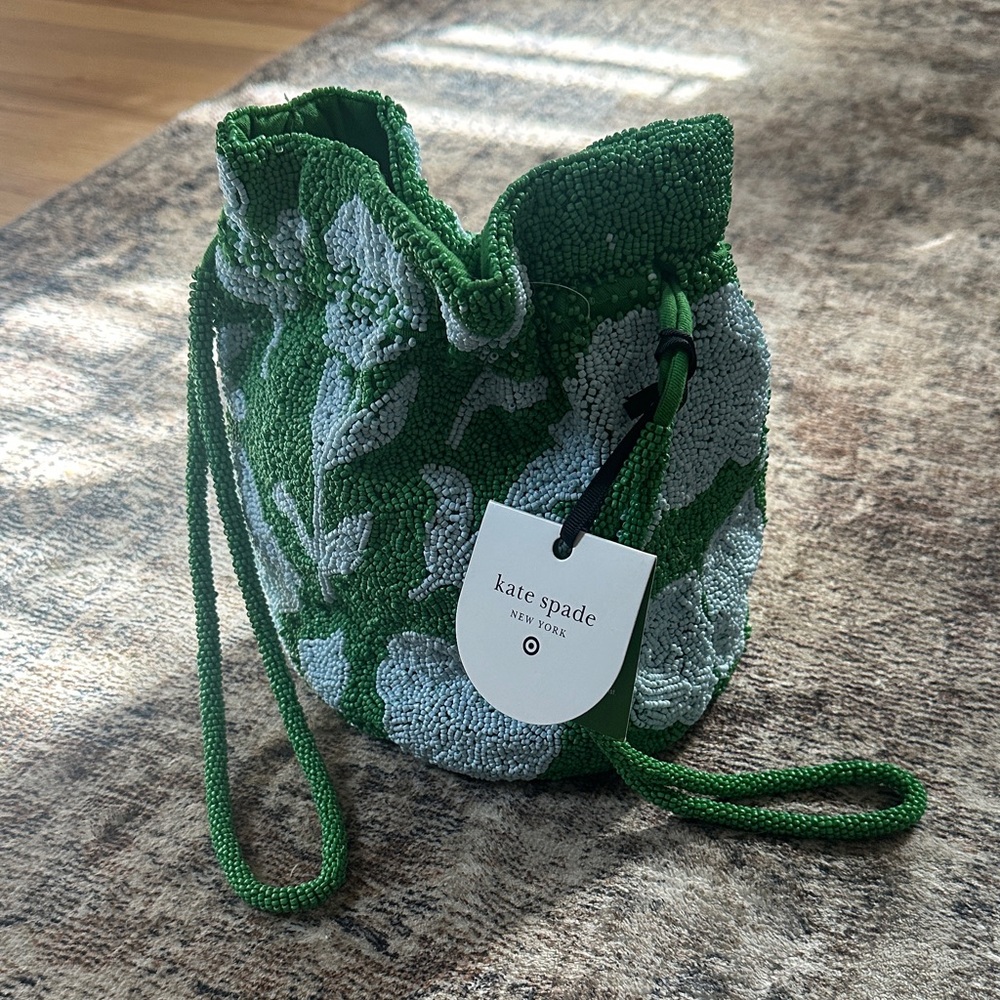 Kate Spade x Target Green Beaded Floral Drawstring Bag